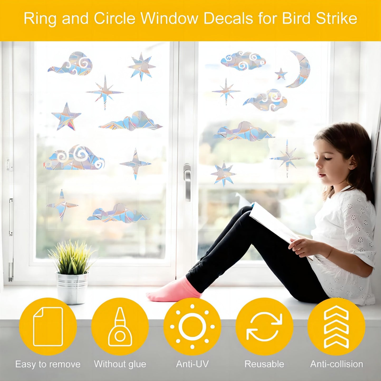 60pcs cloud star decals to prevent birds from hitting windows