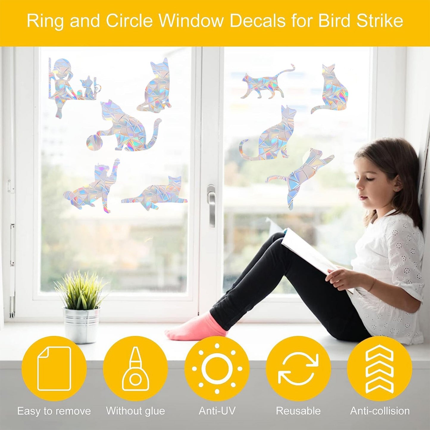 42 pcs Cat window decals prevent birds from hitting windows