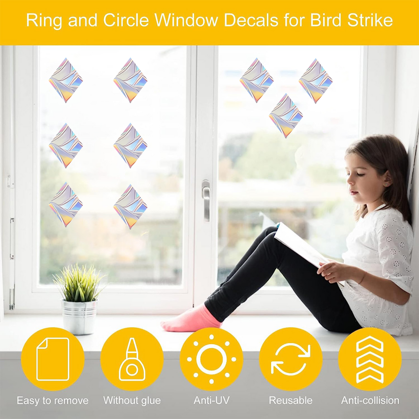 60 diamond-shaped window decals to prevent bird strikes